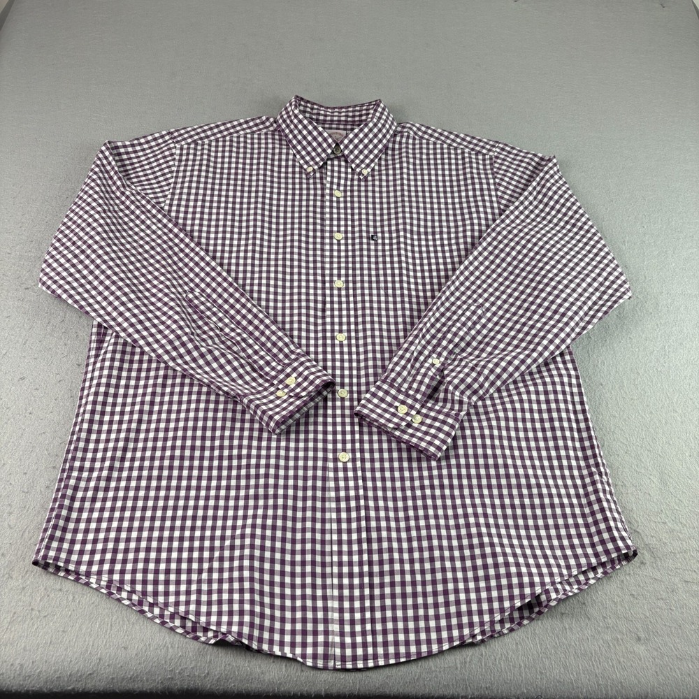 Brooks Brothers Shirt Mens Large‎ Purple Checkered Button Up 346 Long Sleeve